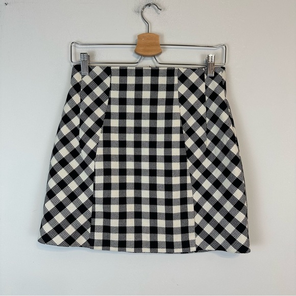 TopShop | Black and White Checkered Print Tweed Material Mini Skirt Size 4 - Picture 1 of 6